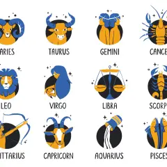 Ilustracje dwunastu znaków zodiaku: Barana, Byka, Bliźniąt, Raka, Lwa, Panny, Wagi, Skorpiona, Strzelca, Koziorożca, Wodnika i Ryb. Zastanawiasz się, jakim znakiem zodiaku jesteś?