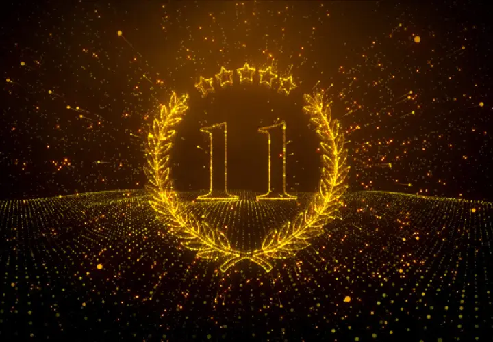 Złoty wieniec laurowy z liczbą 11 i gwiazdkami. Symbolizuje numerologiczną 11 mężczyznę, jego potencjał i drogę.