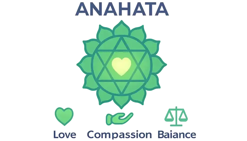 Zielona czakra serca Anahata, symbol miłości, współczucia i równowagi.