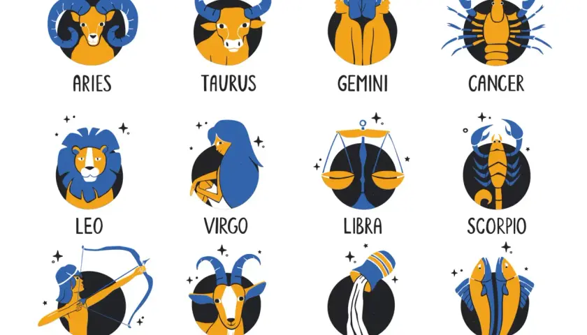 Ilustracje dwunastu znaków zodiaku: Barana, Byka, Bliźniąt, Raka, Lwa, Panny, Wagi, Skorpiona, Strzelca, Koziorożca, Wodnika i Ryb. Zastanawiasz się, jakim znakiem zodiaku jesteś?