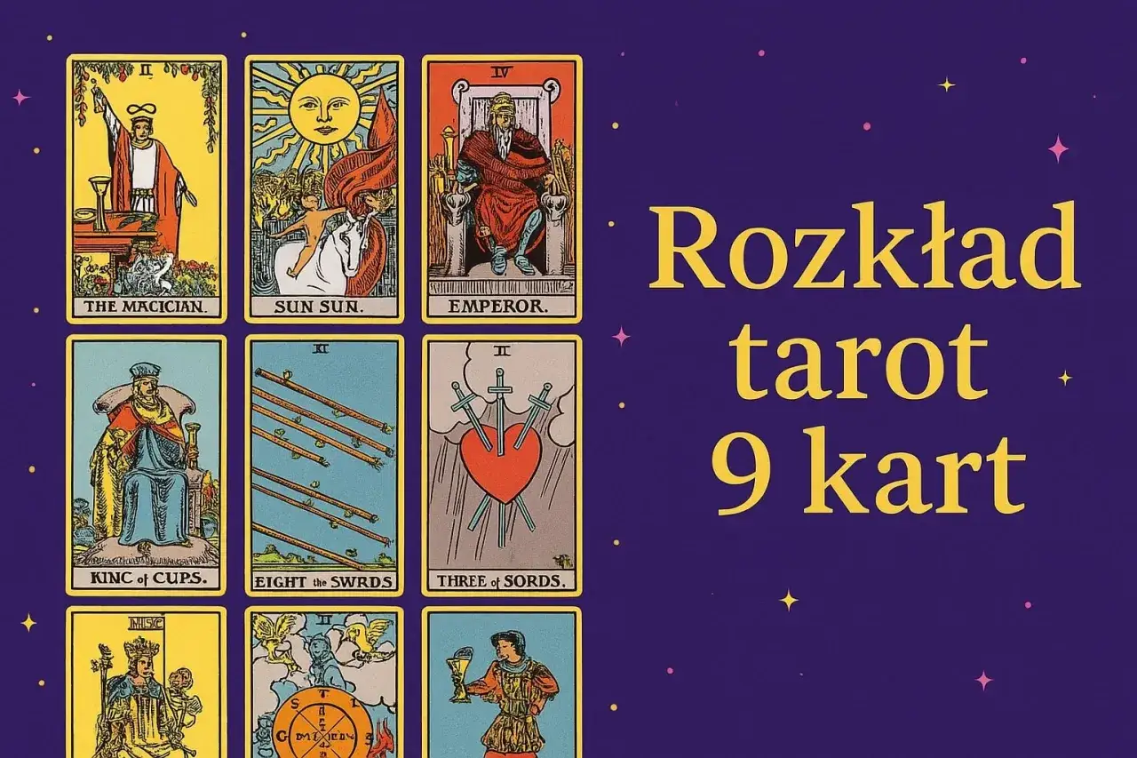Rozkład tarota na przyszłość: karty Maga, Słońca, Cesarza, Króla Kielichów, Ósemki Mieczy, Trójki Mieczy i inne.